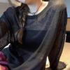 Women's Black Ice Silk Slimming Long Sleeve T-shirt - Korean Style, Versatile & Breathable