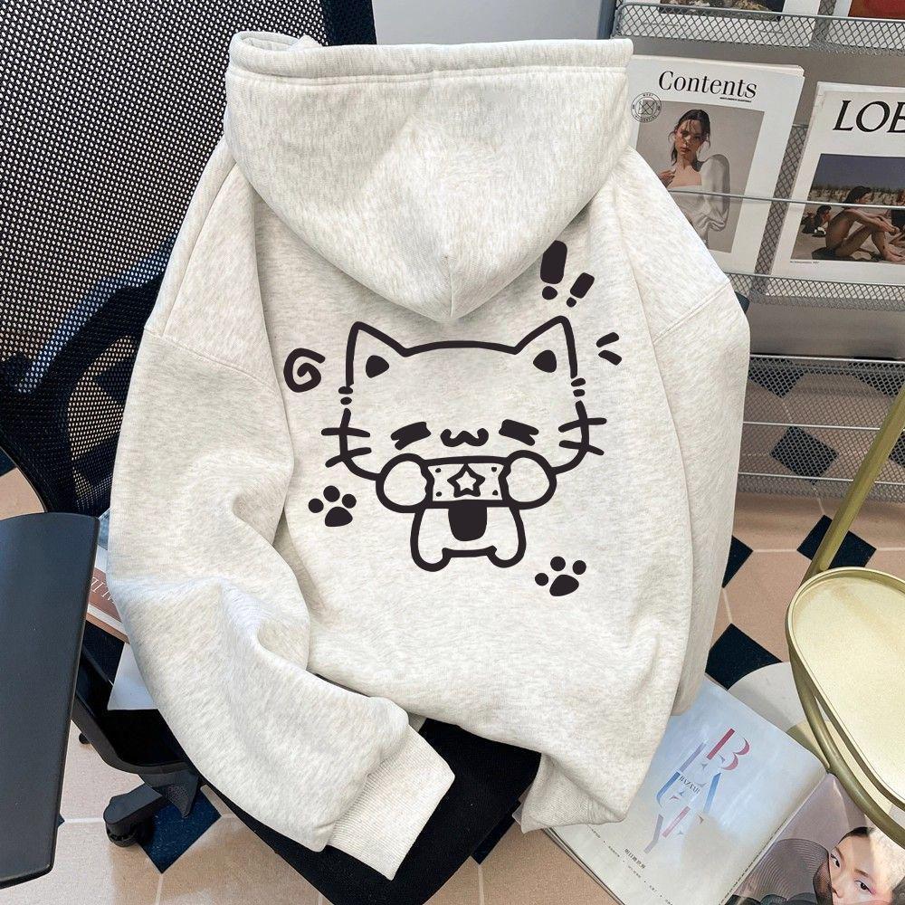 Cute Cat Paw Hooded Sweatshirt - Thick, Loose-Fit, Plus Velvet for Autumn/Winter