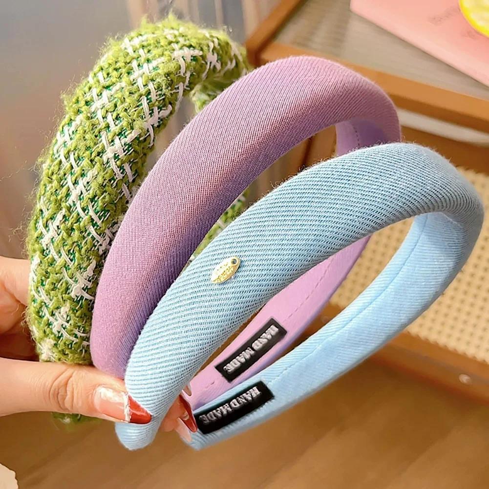 

Весна Лето Женский Однотонный Набор Ободков для Волос Принцесса Девочки Милые Клетчатые Тканевые Повязки на Голову для Детей Повседневное Украшение для Головы