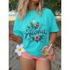Frühling/Sommer Damen Oberteil, Frischer Stil, Hibiskusblüten- und Tropenblatt-Print, "Aloha" Schriftzug, Täglich Lässig, Modischer Lockerer Schnitt,