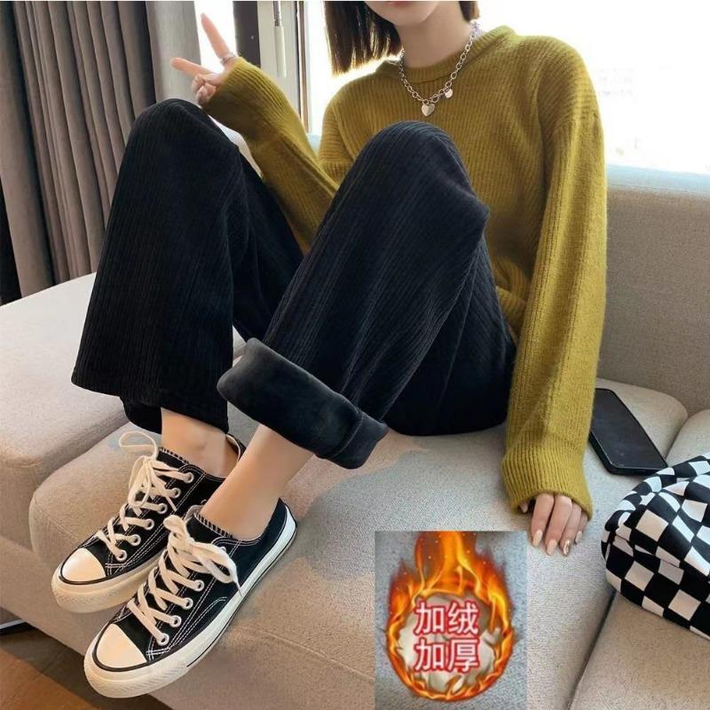 Corduroy wide-leg pants women's autumn and winter thickened high waist drape loose and thin casual pants straight mopping European cotton velvet pants