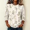 Women Casual Round Neck 3/4 Sleeve Floral Print T Shirt Lightweight Comfortable Soft Fabric Top for Everyday Wear