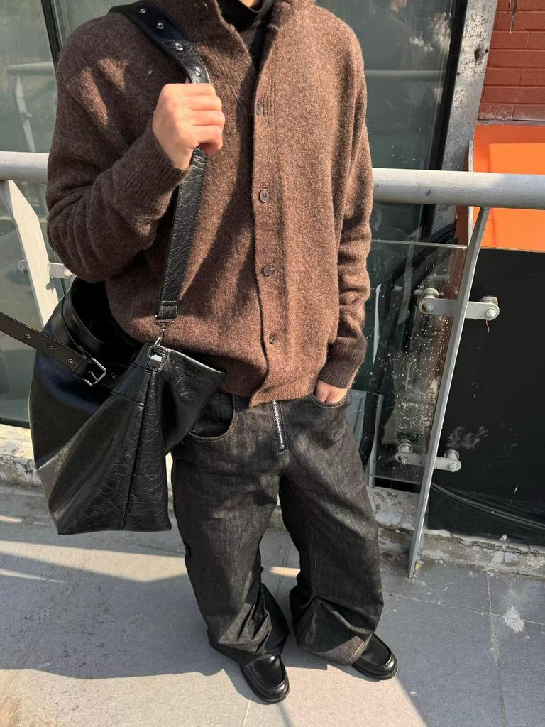 Cleanfit Retro Old Money Style Loose Fit Men's Cardigan - Korean Stand Collar Knitwear for Autumn/Winter