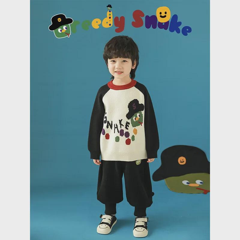 Wulibuyi 2025 Boys' Long-Sleeve Cartoon Snake Sweater – Warm Winter Knit