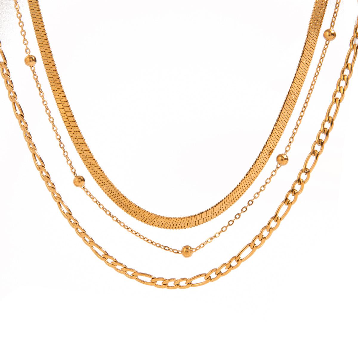 

Трехслойная Цепь 18K Позолоченное Ожерелье Высококачественная Цепь из Нержавеющей Стали Шикарное Изящное Украшение Оптовая Продажа Подарок