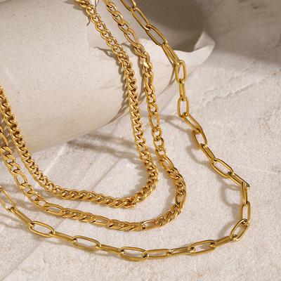 18K Gold Stainless Steel Three-layer Different Clavicle Chain Necklace European and American Internet Celebrities Trend the Same Titanium Steel