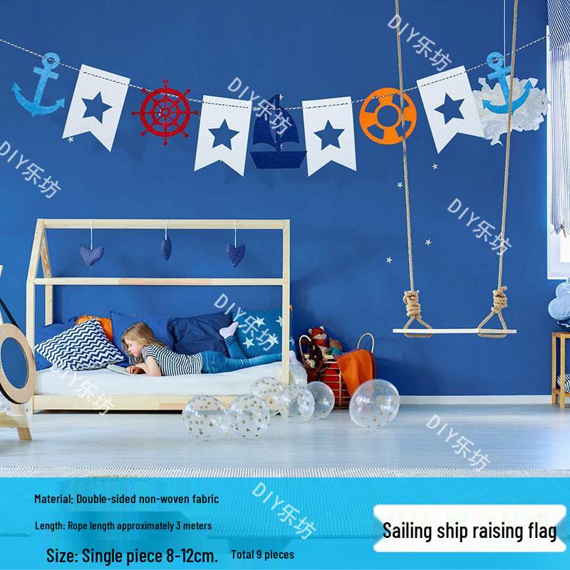 Blue Ocean Sky Tassel Ribbon Flag - Western Summer Theme Crepe Decoration