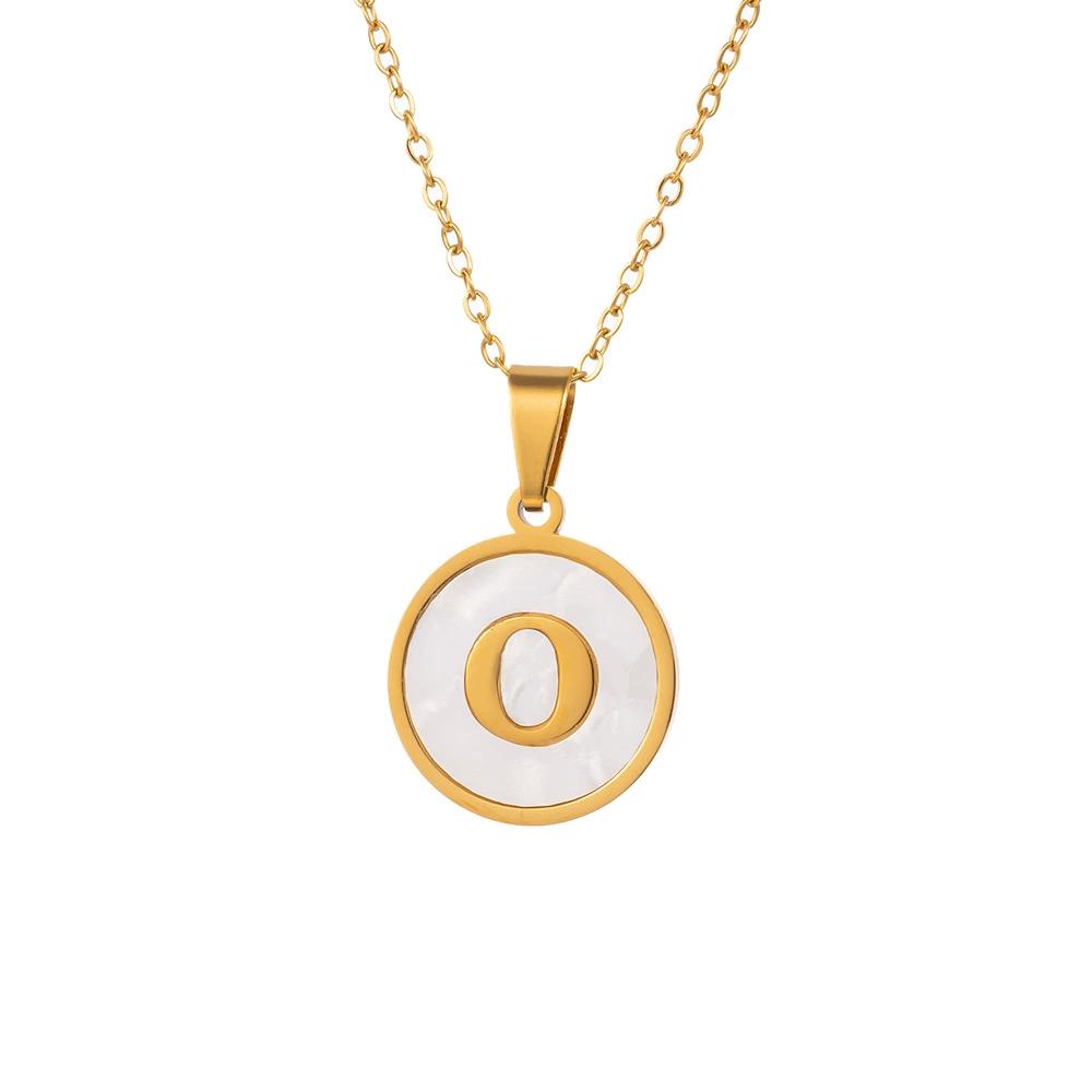 Round Gold Color 26 Letter Necklaces Alphabet Shell Pendant Necklace for Women Men Stainless Steel Chain Jewelry 1PC