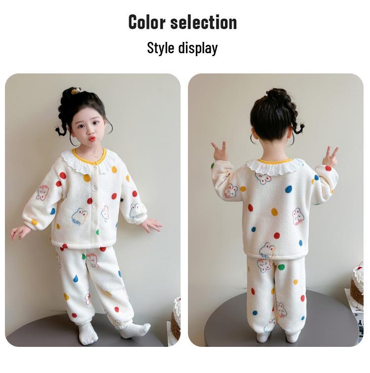 Kinder Winter Flannel Schlafanzug Set - Koralle, Samt, Verdicktes Trendiges Design für Mädchen