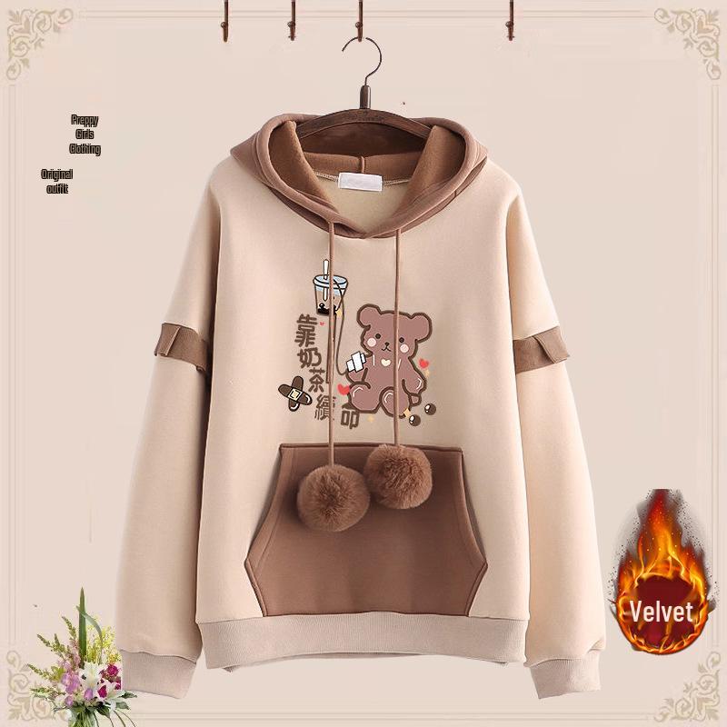 Podzimní/Zimní Sametová Zesílená Dvoudílná Sada pro Dívky (Věk 12-15): Mikina a ležérní sportovní oblečení