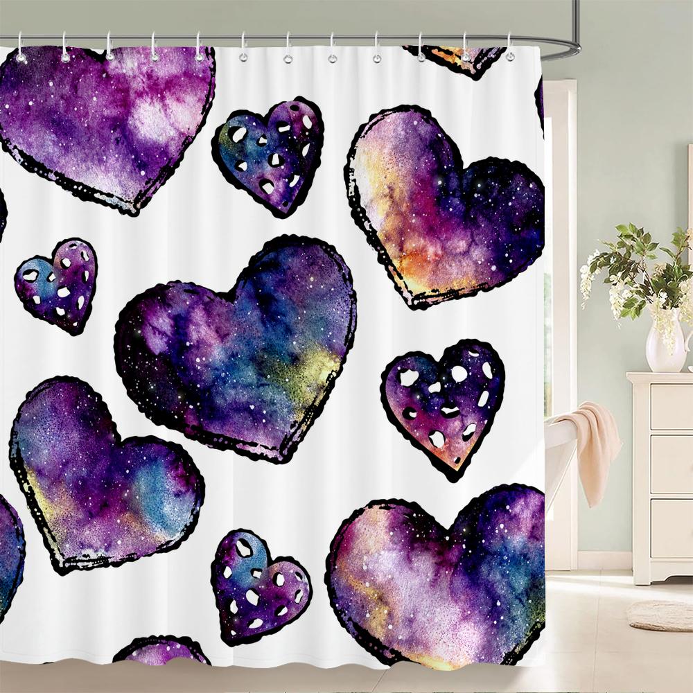1 Pc Pink,Romantic Love Pattern Shower Curtain Printing Fabric Valentine'S Day Love Home Decoration Bathroom Curtain With Hooks
