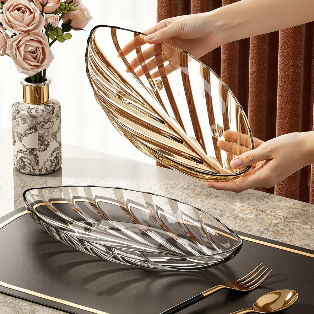 Large Capacity Leaf Shape Snack Serving Dish Transparent Fruit Plate Bone-spitting Plate Nut