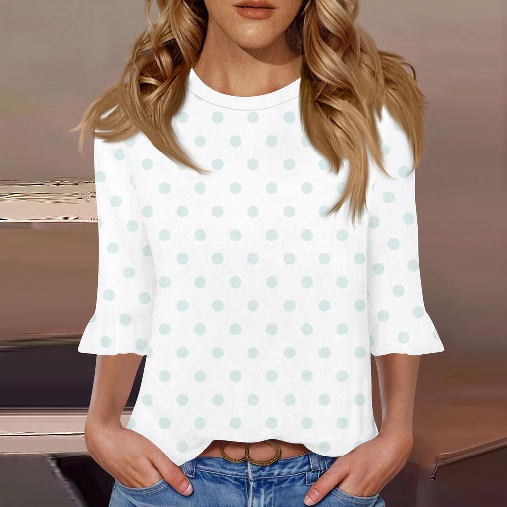 Women's Casual 3/4 Sleeve Top Summer O-neck Puffy Sleeve T-shirt Top