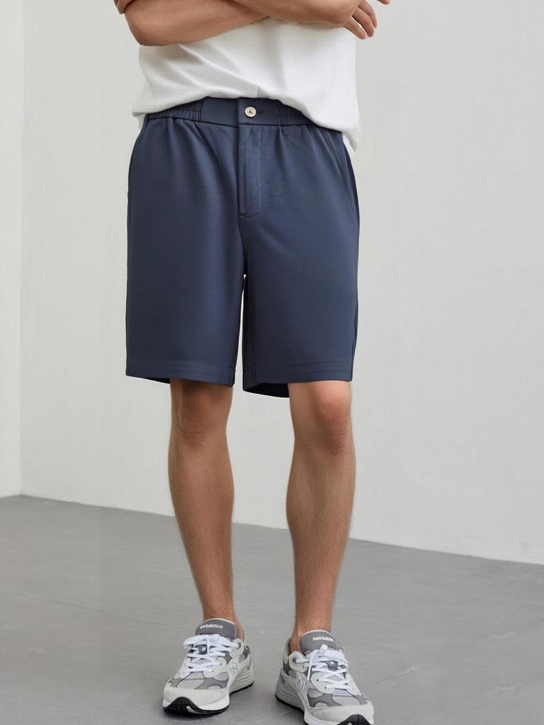 240G Men's Straight Wide Leg Cotton Shorts - Elastic Waist, Mid-Length, Summer Comfort, Versatile and Casual