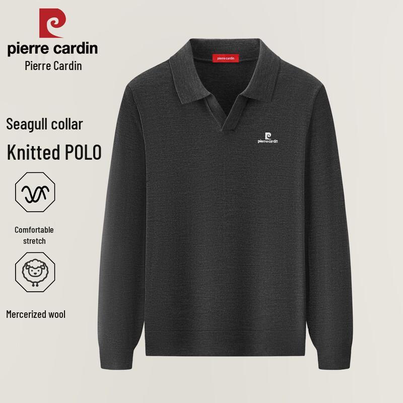 Pierre Cardin Men's 100% Merino Wool Long-Sleeve Knit Polo Shirt