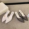 2025 spring and summer new bag head through the net sandals fairy style pointed high heels wear thin heels cool slippers