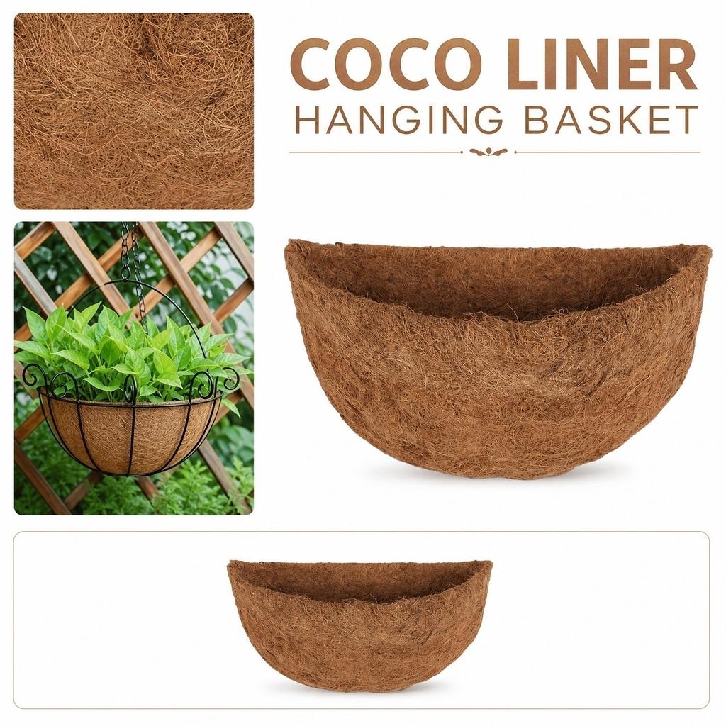 Coconut Fiber Liner for Hanging Basket Planters and Wall-Mounted Half Basket Pots Natural Coco Coir Insert for Indoor and Outdoor Use 12 Inch