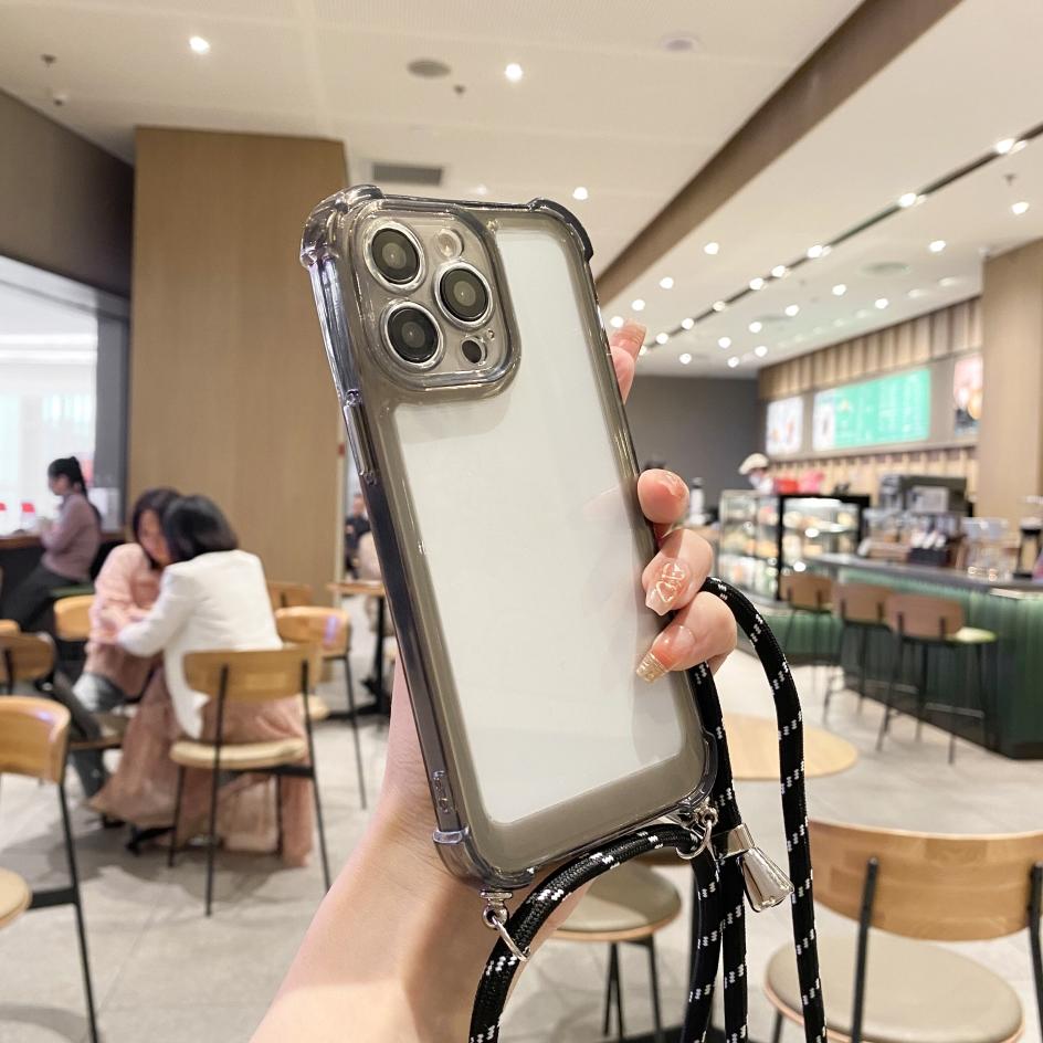 Transparent Shockproof Soft TPU Case For iPhone 14 13 11 12 Pro Max XR XS X 7 8 6S Plus SE3 Plating Button Cord Chain Rope Cover