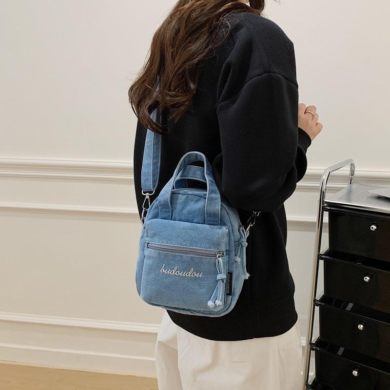 Borsa a tracolla in denim da donna a più strati per pendolari, borsa per cellulare
