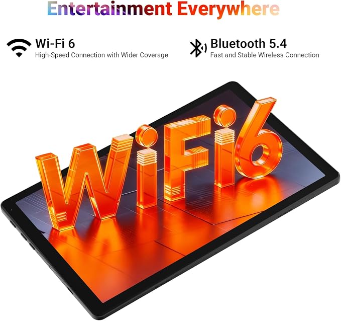 Android 15 Tablet, 10.1 Inch IPS, 20GB+64GB, WiFi 6, Bluetooth 5.4, Dual Camera