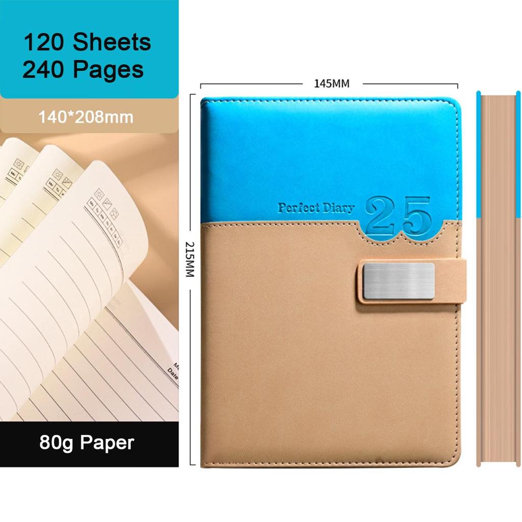 Notatnik biznesowy A5 ze skórzaną klamrą, dziennik spotkań roboczych, notatnik przedmiotowy ucznia, pogrubiony pamiętnik, liniowane strony, dziennik podróży