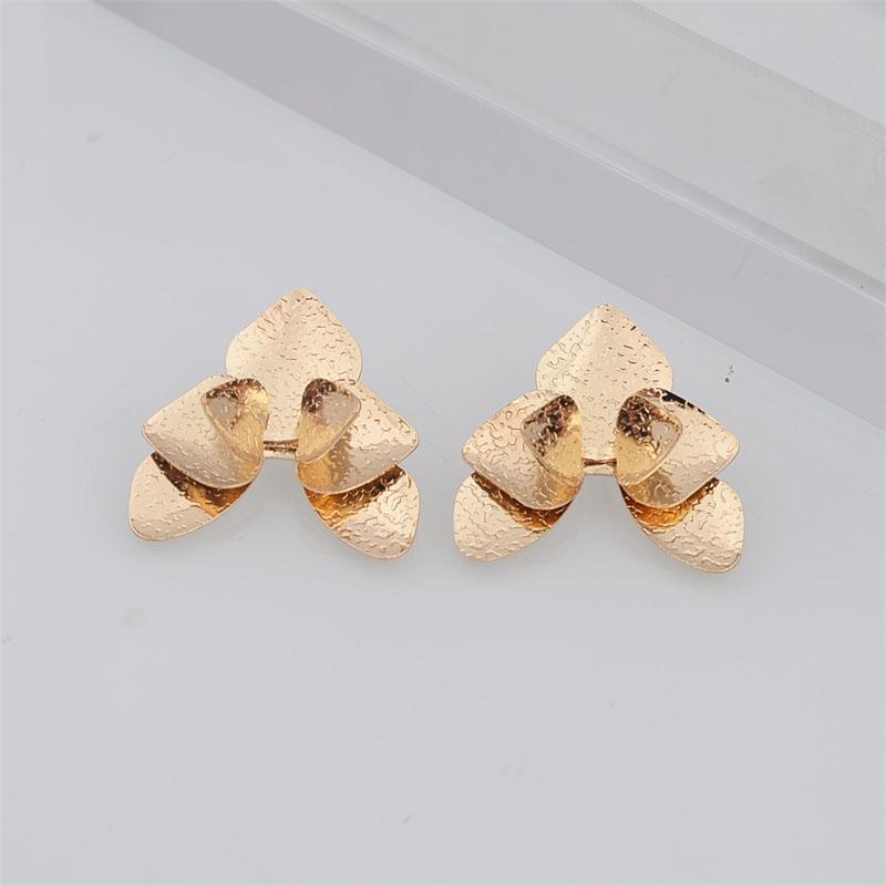 Three-layers Triangle Flower Women's Stud Earrings Folded Floral Gold Color Silver Color Petals Metal Geometric Female Earrings