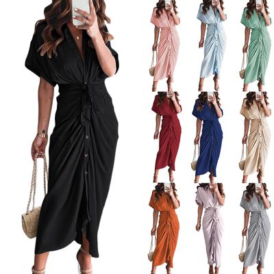 Modisches lässiges kurzes Damenkleid, elegant, hoch tailliert, farbig, mit Ärmeln