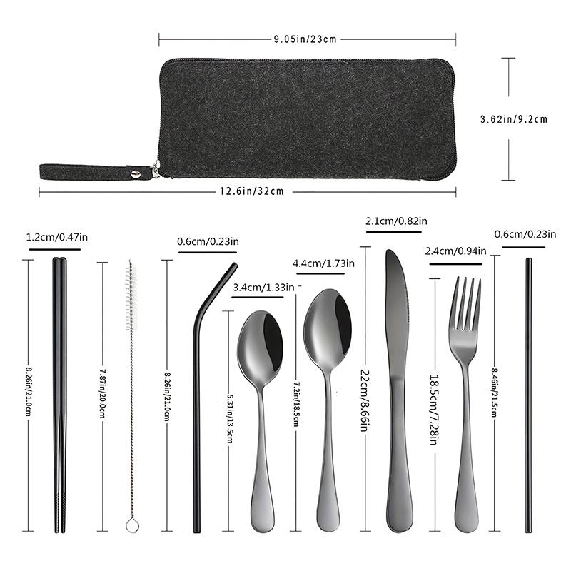 10Pcs Portable Utensils Travel Camping Cutlery Set Stainless Steel Tableware Set Knife Fork Spoon Chopsticks Straw Brush Gift