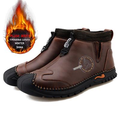 Mode Herren Schneestiefel Winter Plüsch Warm Dicke Sohle Herren Motorradstiefel Leder Herren Schneestiefel Herbst Arbeitsschuhe Stiefeletten Herren