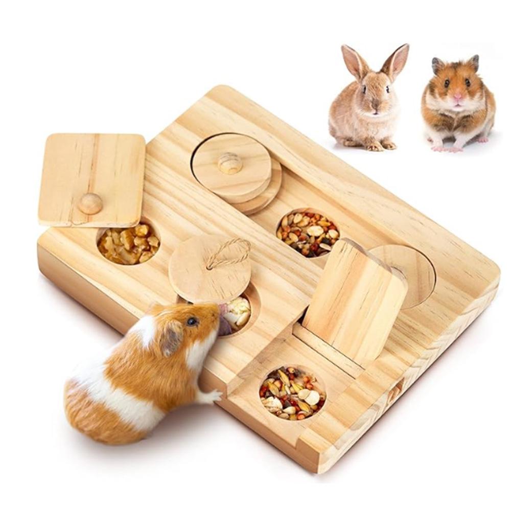 Holz-Meerschweinchen-Futterspielzeug Interaktiver Futterautomat-Puzzle für Kleintiere Hamster-Beschäftigung Versteckspiel Haustierbedarf
