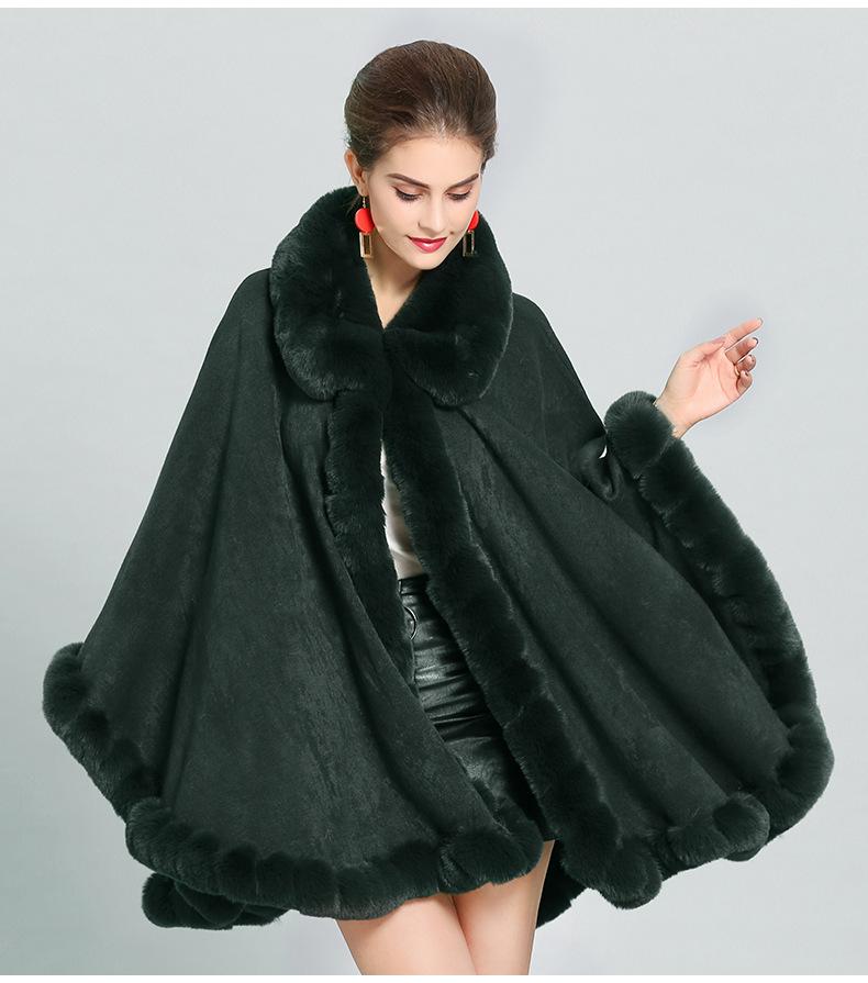 

11 цветов, осенне-зимняя теплая куртка-плащ из искусственного меха с лацканами, женская элегантная верхняя одежда, пушистое кашемировое пончо, женское пальто One Size зелёный