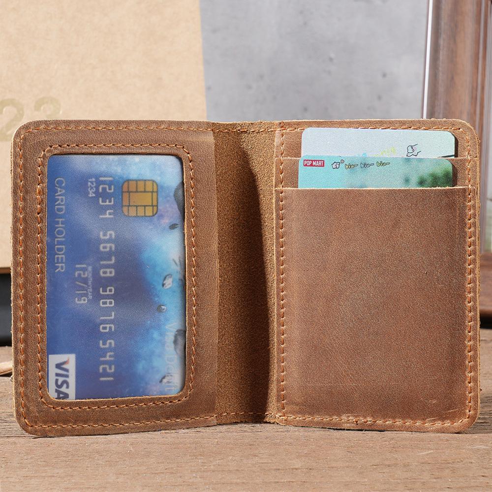 Original Real Leather Mini Card Holder Crazy Horse Leather Driver's License Holder Retro Brown & Coffee Minimalist Card Bag 4 Slots