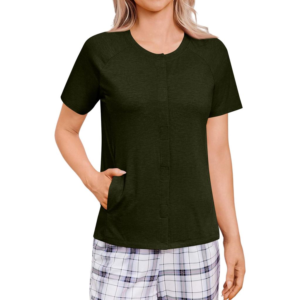 Camicia da donna post-operatoria a maniche corte colorata con quattro tasche