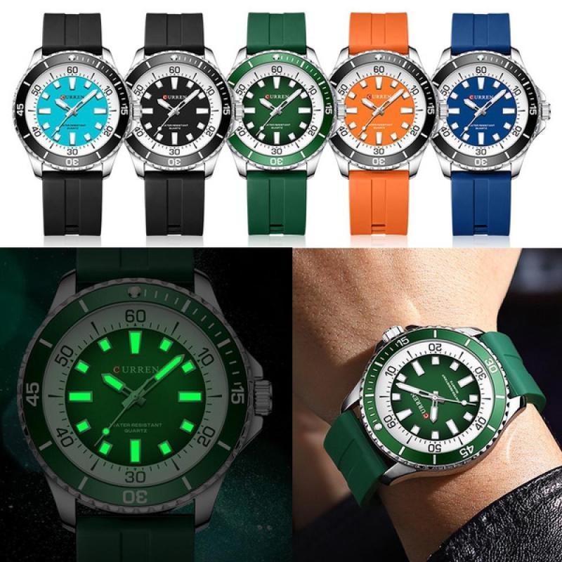 CURREN Men's Fashion Quartz Watch Outdoor Large Dial Luminous Waterproof Silicone Strap Sport Wristwatch