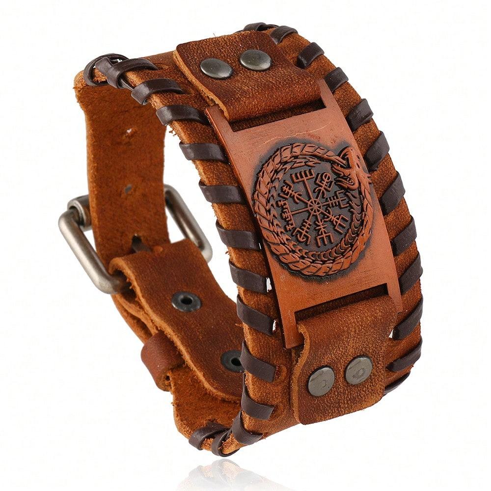 Bracelet Rétro Tissé à la Main Personnalisé Style Punk Européen et Américain Large Bracelet en Cuir Tendance Polyvalent Bijou pour Homme C multicolore