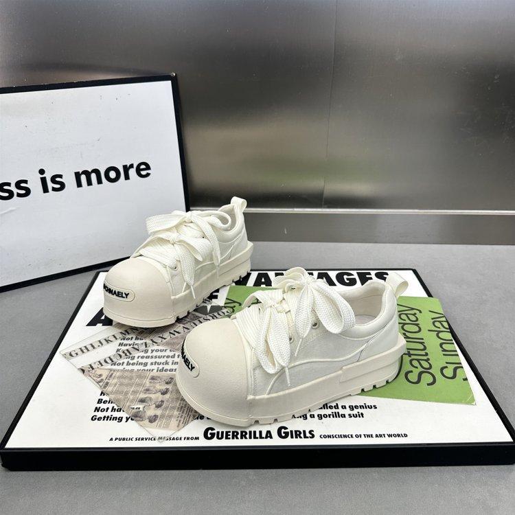 

Fashion Thick-soled canvas big-toe shoes for women 2025 spring new versatile casual sports height-enhancing bread shoes 35 белый