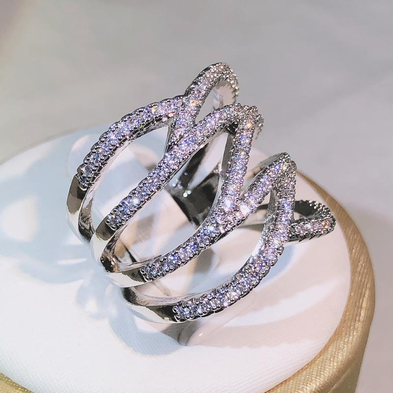 Creative Geometric Winding White Zircon Ring   CopperFor Ladies Fashion Party Cocktail Party Jewelry Gift