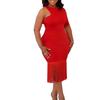 D357 Plus Size Women's Summer 2023 Solid Color Bodycon Tassel Pencil Skirt Dress