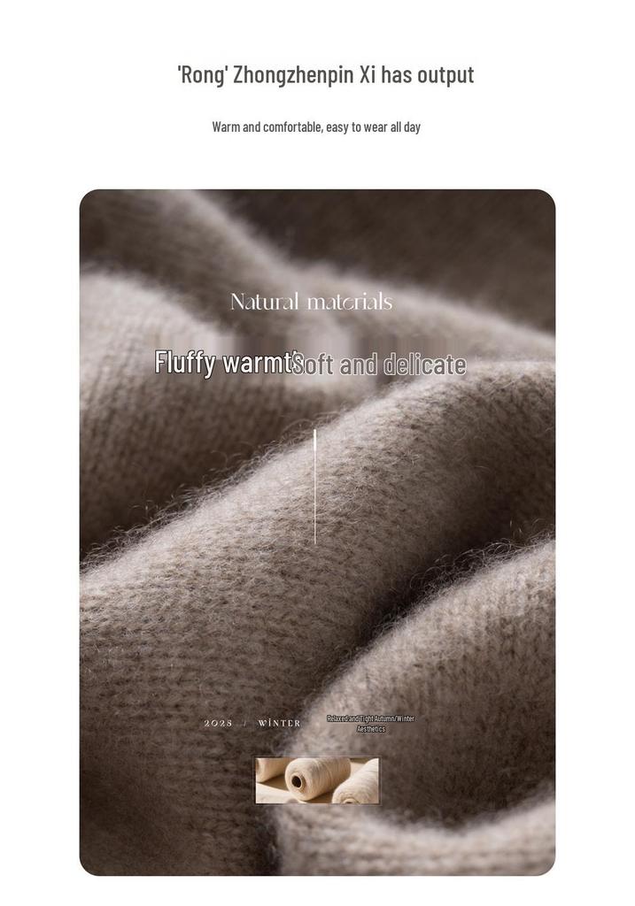Women's Cashmere Round Neck Zipper Cardigan - Autumn/Winter Collection: Thick, Solid Color, Short, Loose Knit