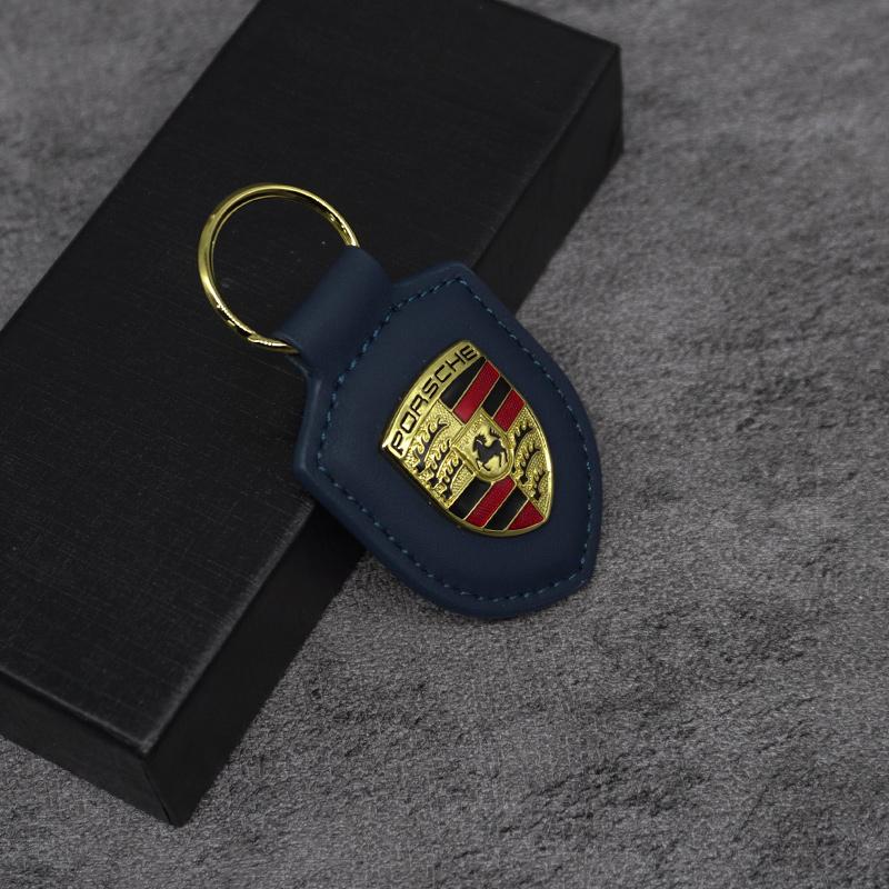 Portachiavi in Pelle con Logo Metallico 3D Tipo Scudo Portachiavi Accessori Per Porsche Panamera Cayenne Taycan 911 718 Macan Carrera-GT