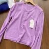 Women's Long Sleeve Cardigan Crew Neck Casual Knit Sweater Solid Color Soft Texture Knitwear Outerwear