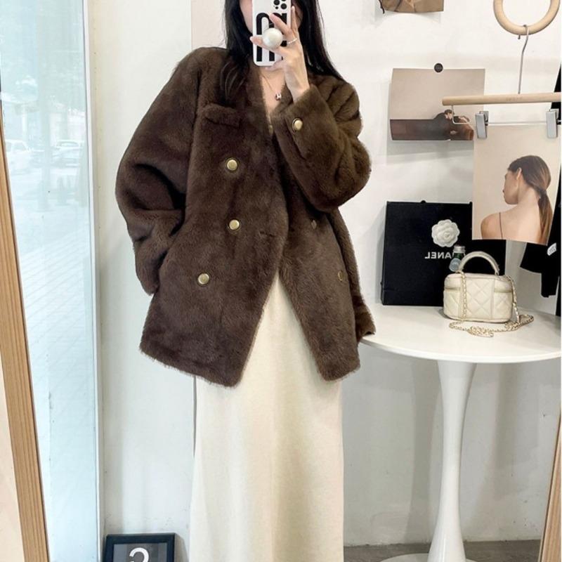 

Новинка осени и зимы, женская модная шуба из цельного меха, кардиган из меха европейской норки L120-145 catties Length 70 темно-коричневого