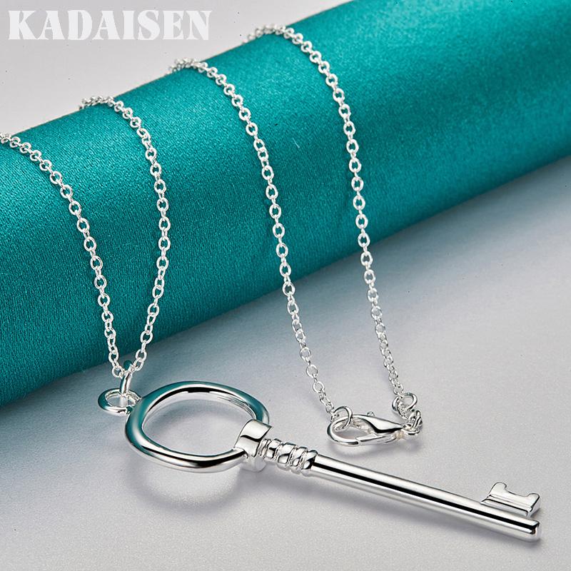 Fine 925 Sterling Silver Round Key 16-30 Inch Pendant Necklace for Women Wedding Engagement Fashion Jewelry