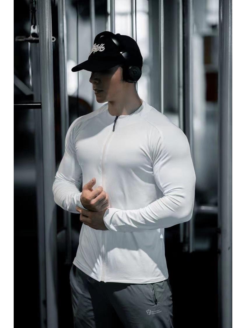 

Мужская эластичная быстросохнущая куртка без капюшона с длинным рукавом для бега и фитнеса осенью XXXL белый