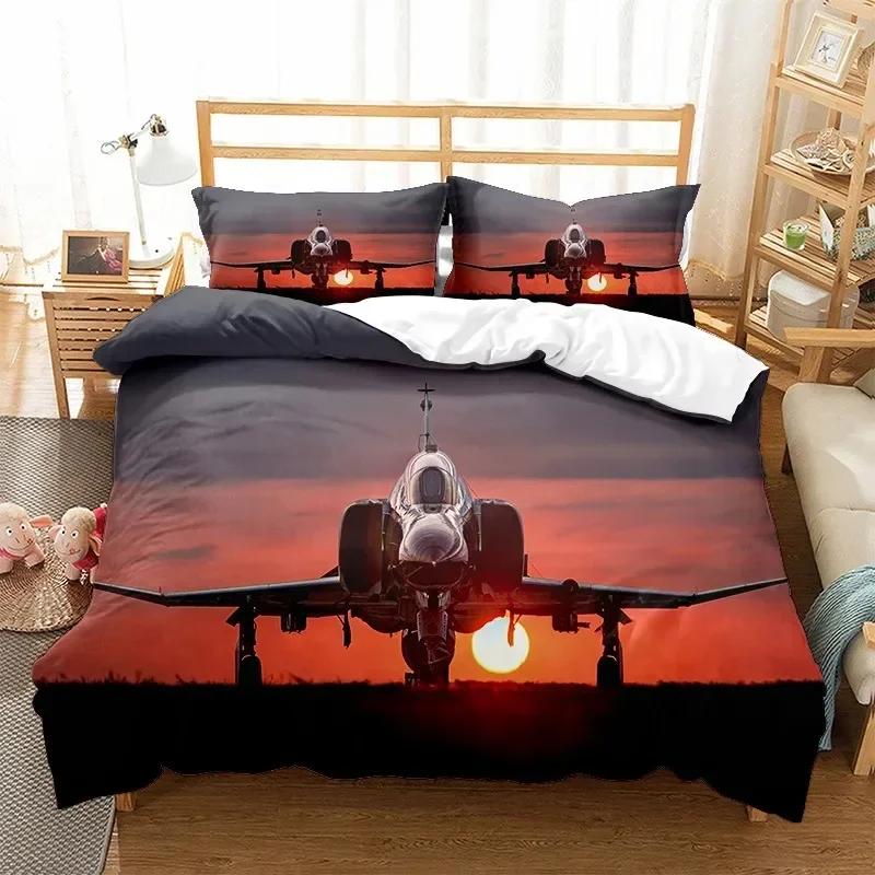 Airplane Fighter Flying Jet Comfortable Duvet Quilt Cover Pillowcase Bedding Set Children Bedroom Decoration Home Textile