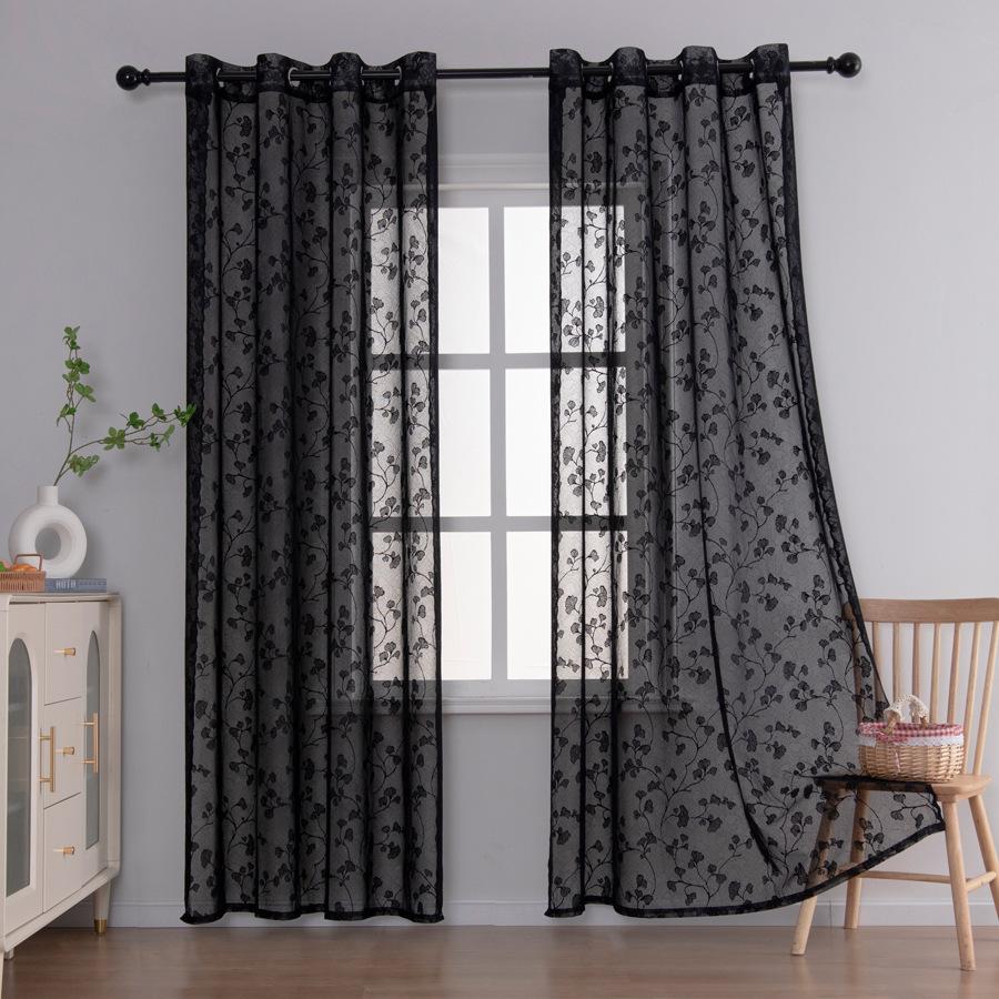European Style Sheer Curtains with Gourd Floral Embroidery - Lightweight Polyester Fabric, Easy Install Grommet Top Design
