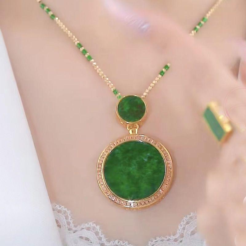 New imitation jade necklace women's retro ethnic style atmospheric pendant fashion simple clothing pendant sweater chain