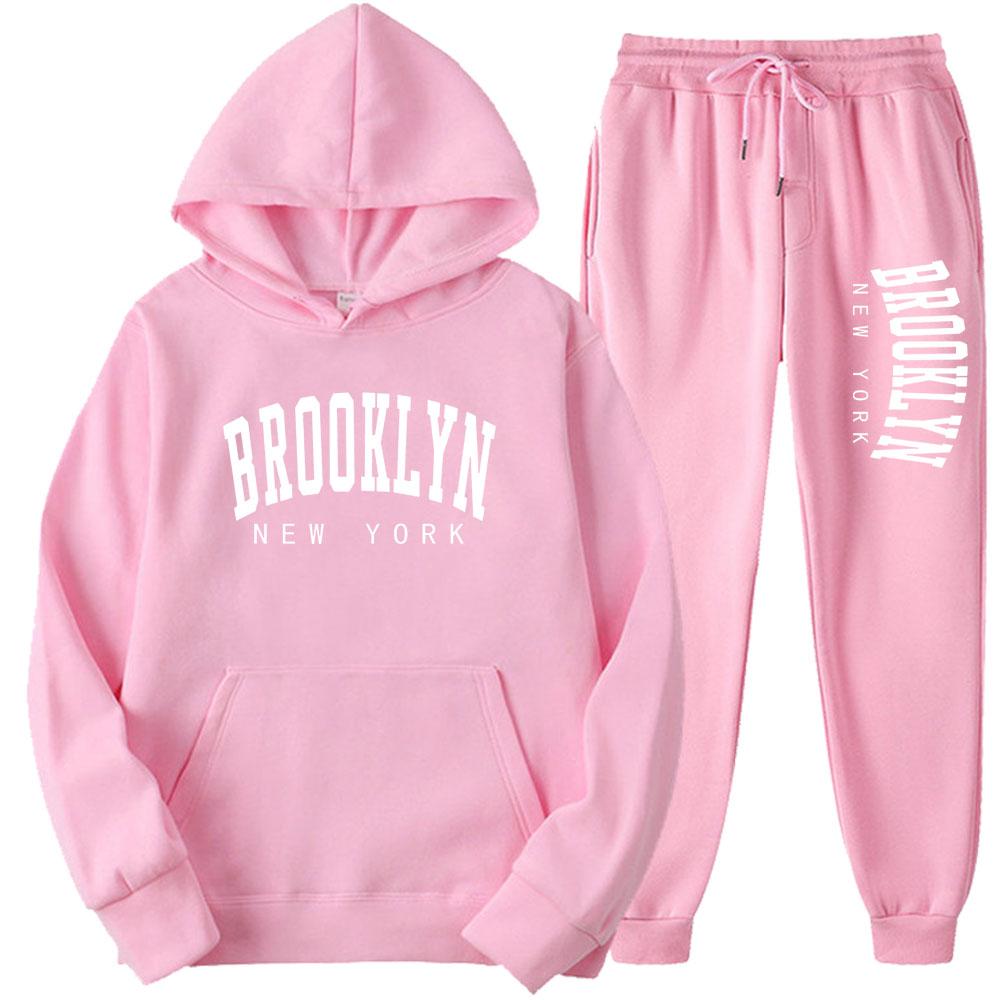 BROOKLYN NEW YORK Automne Hiver Femmes Sweat À Capuche Costume Pur Coton Couple Jogging Sweats Surdimensionnés Streetwear