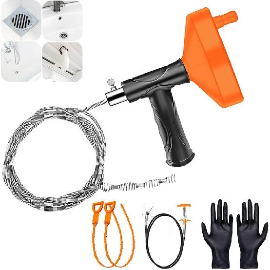 33 Feet Drain Snake Auger, Plumbing Snake Drain Hair Clog Removal Tool, Heavy Duty Toilet Snake Auger, Sink Unclogger Drain Cleaner Tool for Bathroom 33 Feet