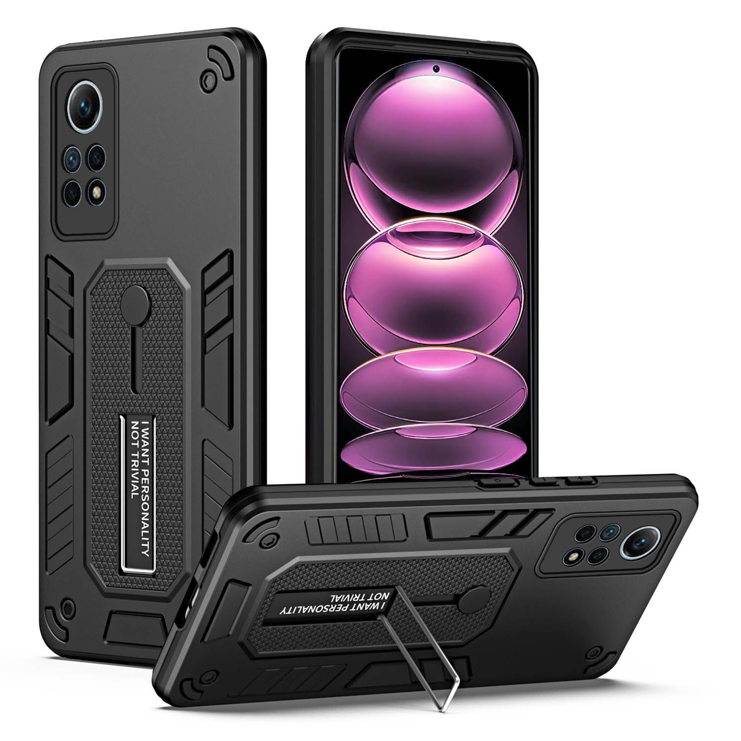 

For Xiaomi Redmi Note 12 Pro 4G Metal Kickstand Phone Case Finger Ring Strap TPU+PC Cover Black